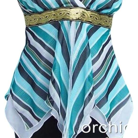 Cache Hankey Hem Gold Braid Metallic Lined Halter Top Multi Color New NWT $128 - Picture 3 of 6